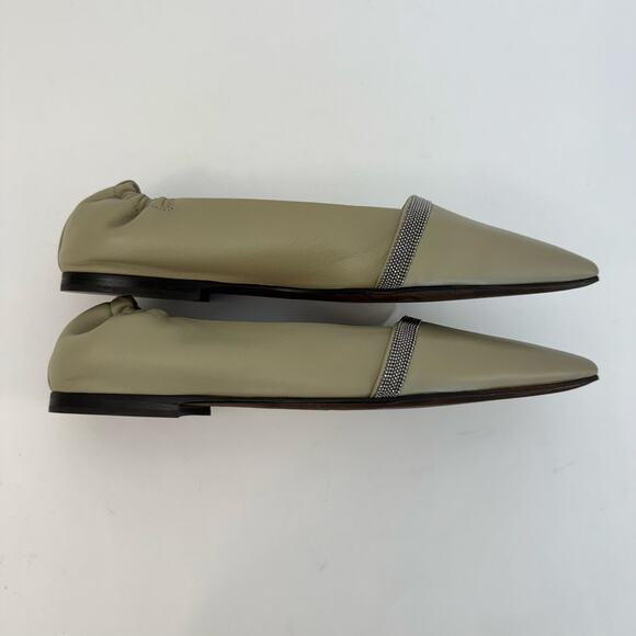 Brunello Cucinelli Leather Ballet Flats Semi-Pointed Beaded Accent 37.5 (US 7.5) - Picture 6 of 13
